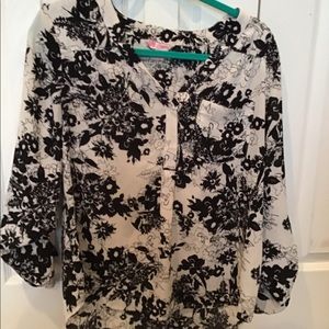 Black White Flower Pattern Dress Top